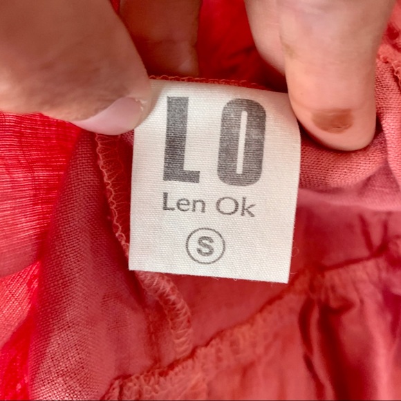LenokLINEN Loose Ruffle Linen Blouse Coral S - Picture 11 of 11